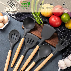 22 Piece Kitchen Utensil Set – Non-Stick Heat Resistant Silicone with Wooden Handle