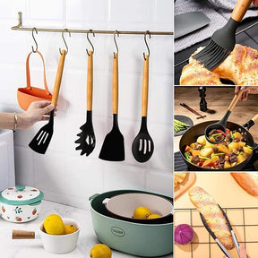 22 Piece Kitchen Utensil Set – Non-Stick Heat Resistant Silicone with Wooden Handle