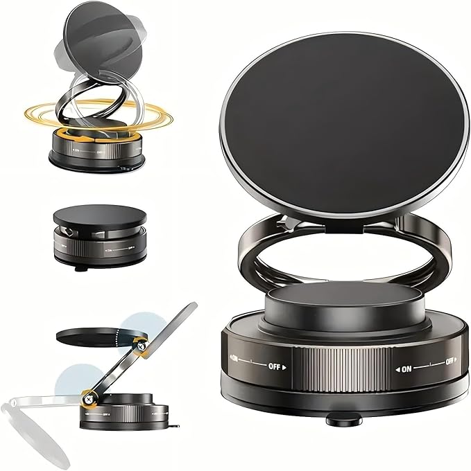 Magnetic Car Phone Holder – Super Strong Vacuum Mount, 360° Foldable