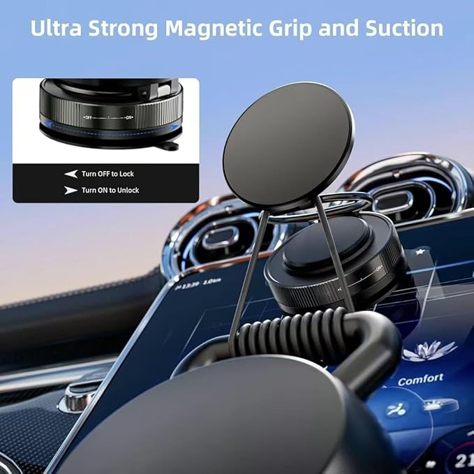 Magnetic Car Phone Holder – Super Strong Vacuum Mount, 360° Foldable