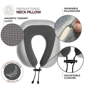 Airplane Travel Kit with Memory Foam Neck Pillow – 6 Piece Flight Comfort Set