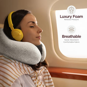 Airplane Travel Kit with Memory Foam Neck Pillow – 6 Piece Flight Comfort Set