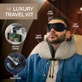 Airplane Travel Kit with Memory Foam Neck Pillow – 6 Piece Flight Comfort Set
