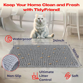 Cat Litter Mat – 24″ x 16″ Non-Slip Yarn Kitty Litter Trapper – Grey