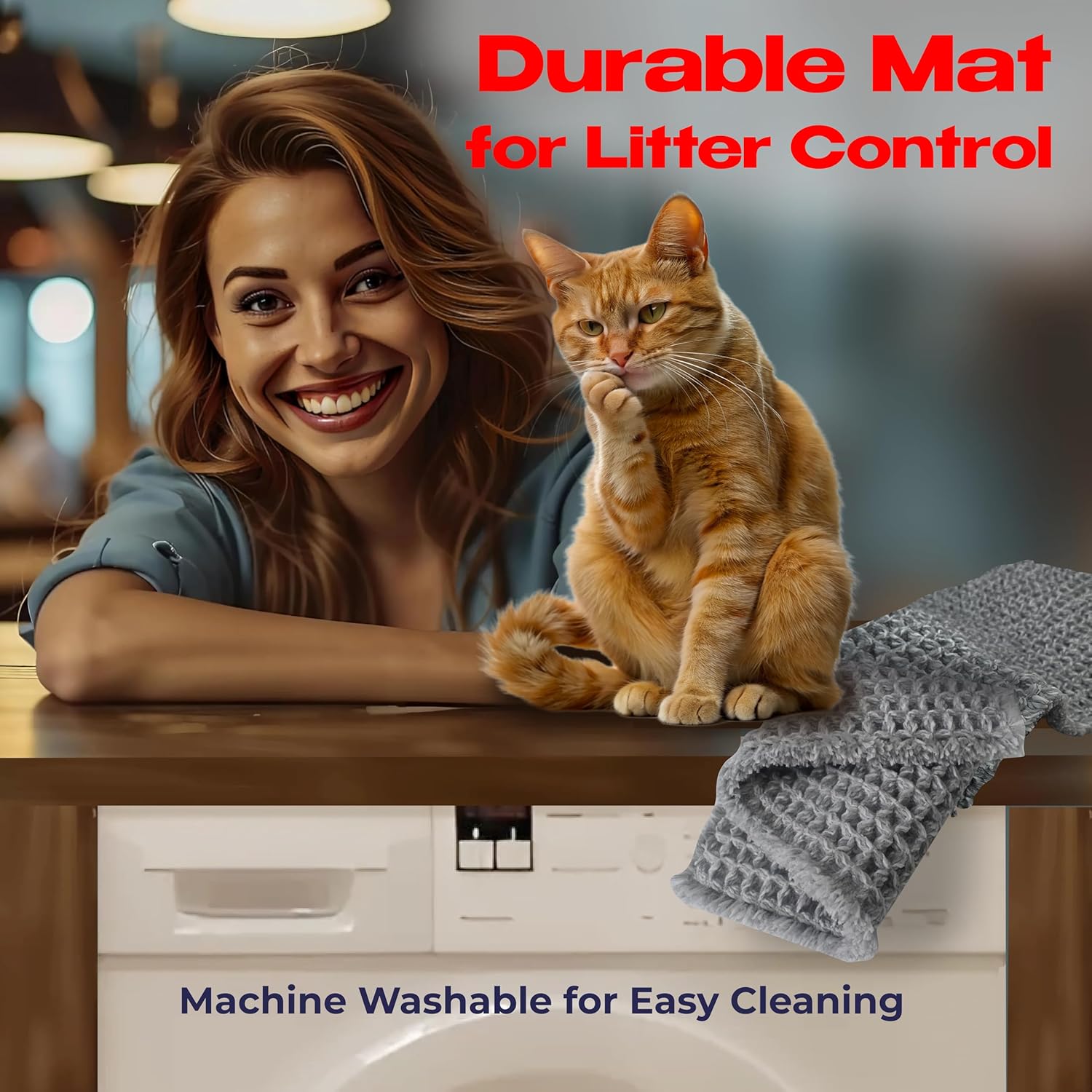 Cat Litter Mat – 24″ x 16″ Non-Slip Yarn Kitty Litter Trapper – Grey