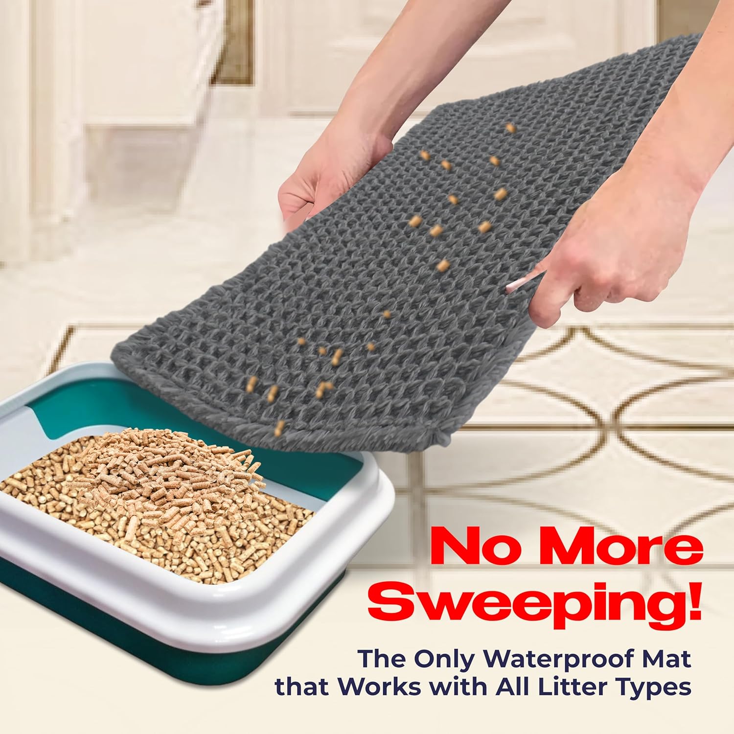 Cat Litter Mat – 24″ x 16″ Non-Slip Yarn Kitty Litter Trapper – Grey