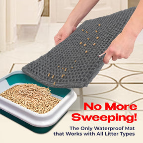 Cat Litter Mat – 24″ x 16″ Non-Slip Yarn Kitty Litter Trapper – Grey