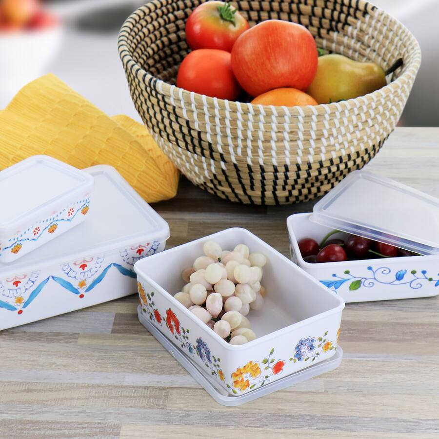 8pc Floral Gibson Home Anaya Rectangular Nesting Food Storage Containers