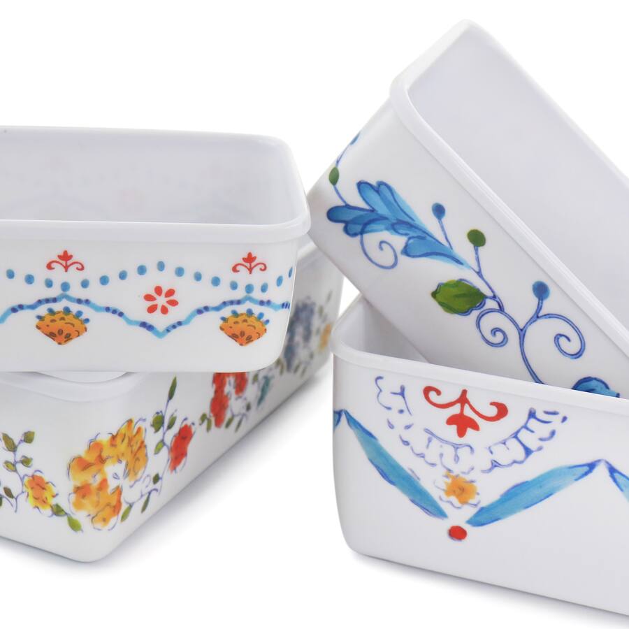 8pc Floral Gibson Home Anaya Rectangular Nesting Food Storage Containers