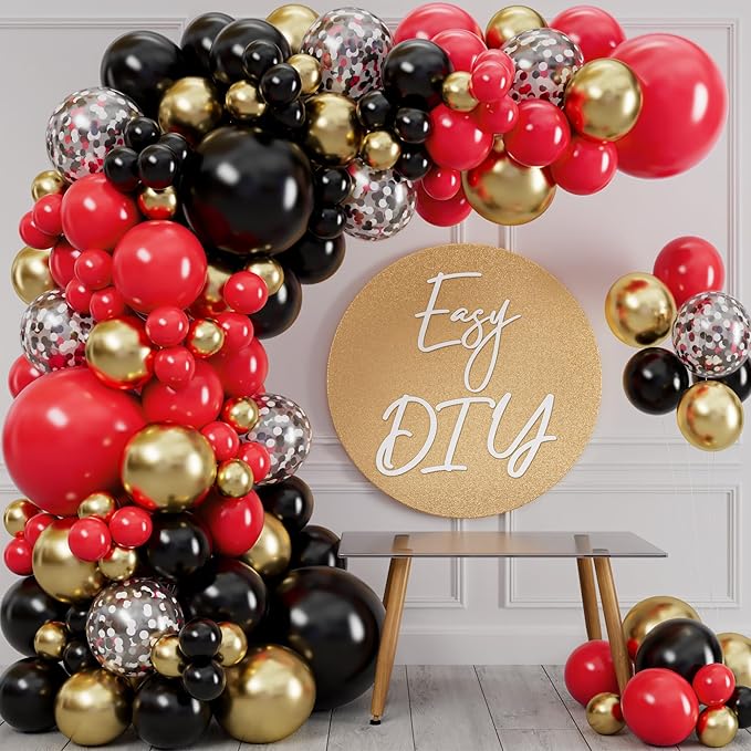 Red, Black & Gold Balloon Garland Kit – Casino Party Arch Decor Set