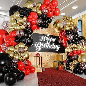 Red, Black & Gold Balloon Garland Kit – Casino Party Arch Decor Set