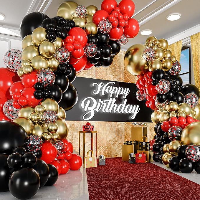 Red, Black & Gold Balloon Garland Kit – Casino Party Arch Decor Set