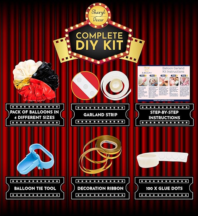 Red, Black & Gold Balloon Garland Kit – Casino Party Arch Decor Set