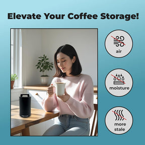 Skywin Airtight Coffee Canister – Vacuum Seal Metal Coffee Storage Black
