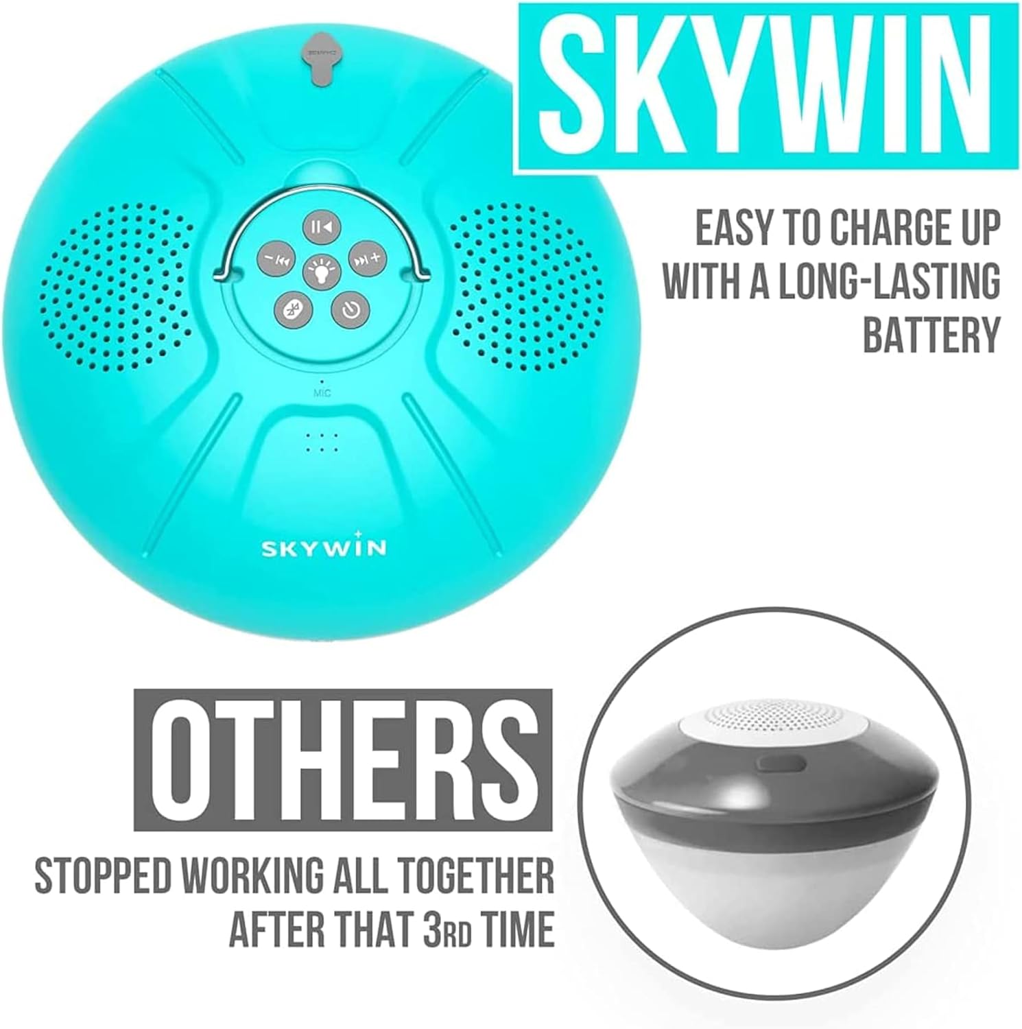Skywin Floating Pool Speaker with LED Lights – Waterproof Bluetooth Speaker