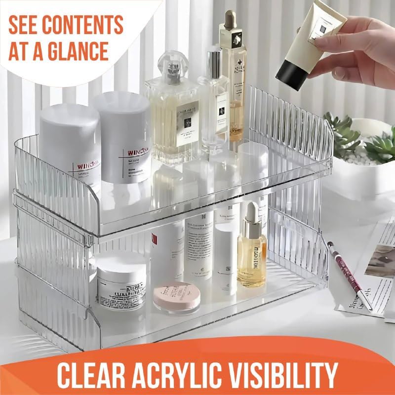 Skywin Stackable Open Front Storage Bins – 2-Tier Acrylic Organizer