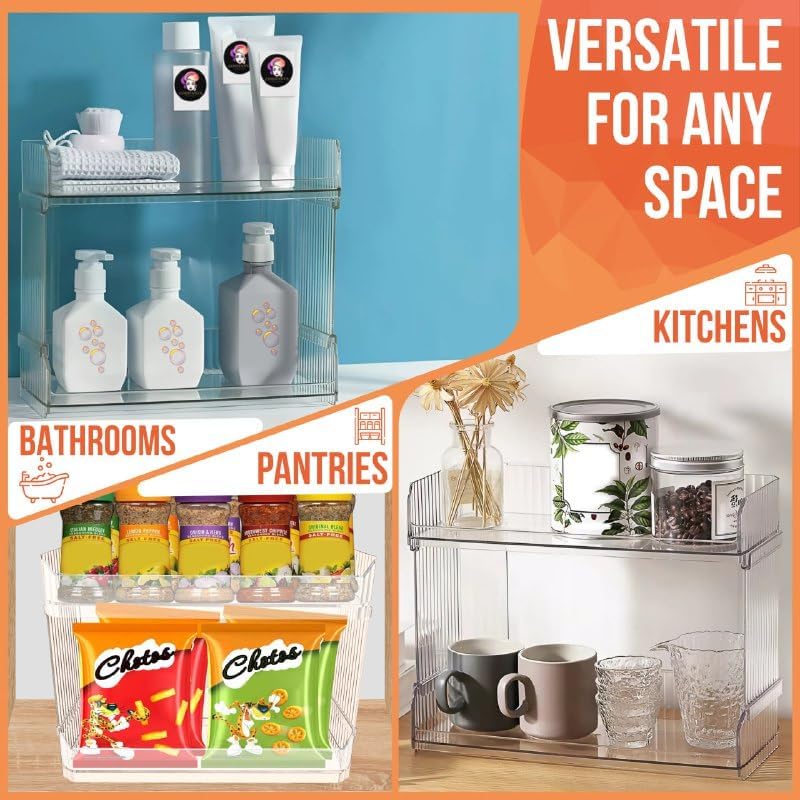 Skywin Stackable Open Front Storage Bins – 2-Tier Acrylic Organizer