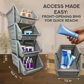 TidyFriend Small Stackable Storage Bins – 4 Pack Open Front