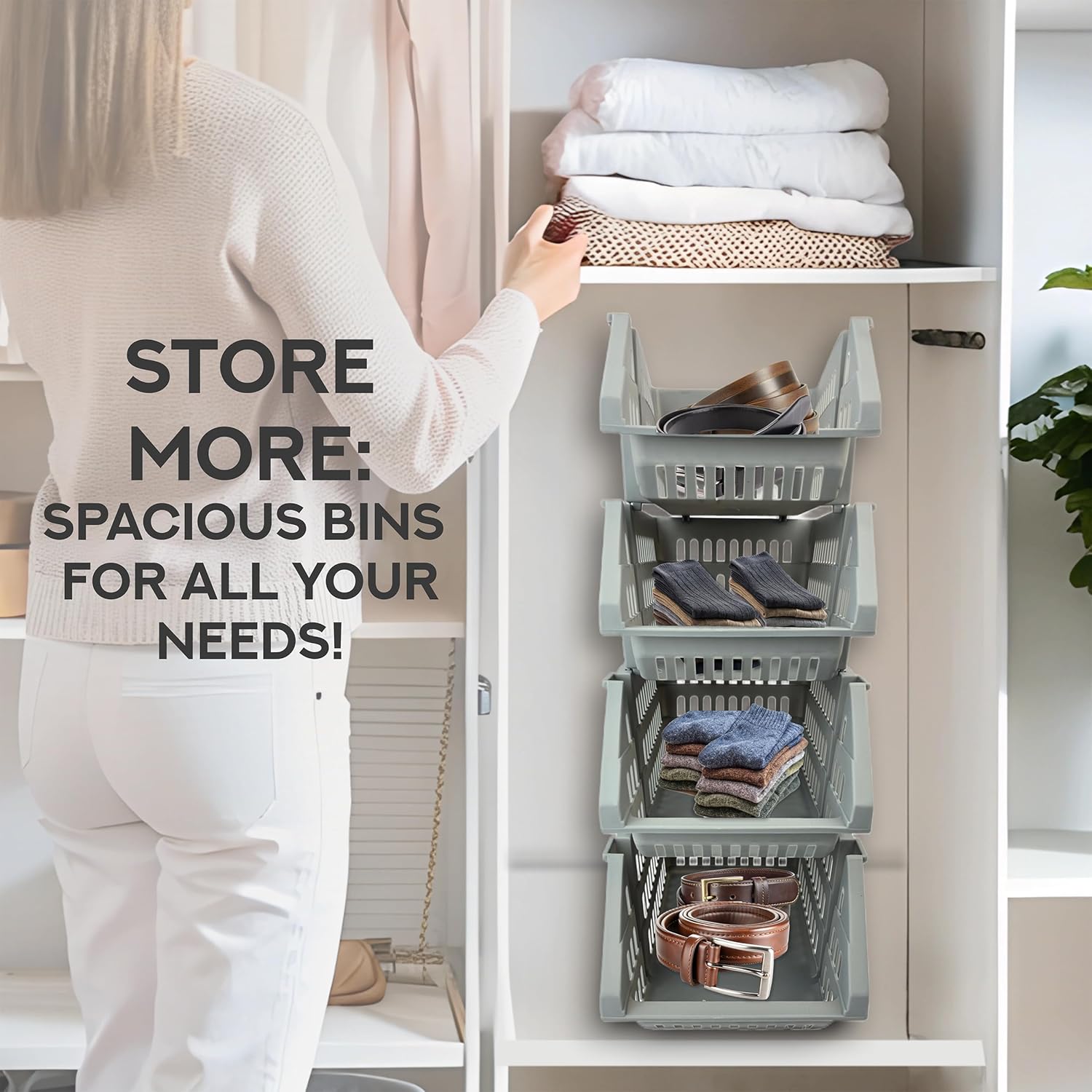 TidyFriend Small Stackable Storage Bins – 4 Pack Open Front