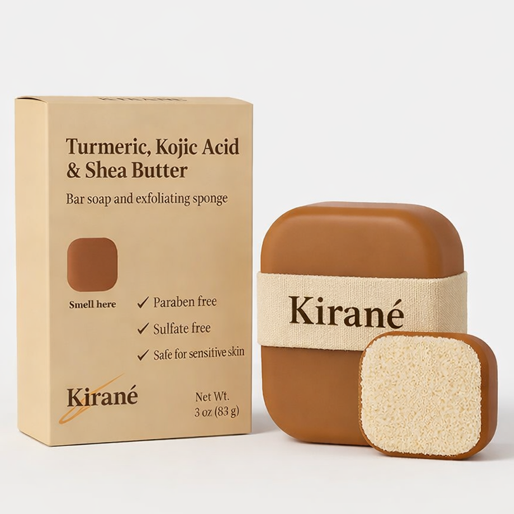 Kirane Turmeric Kojic Acid Brightening Soap with Exfoliating Sponge
