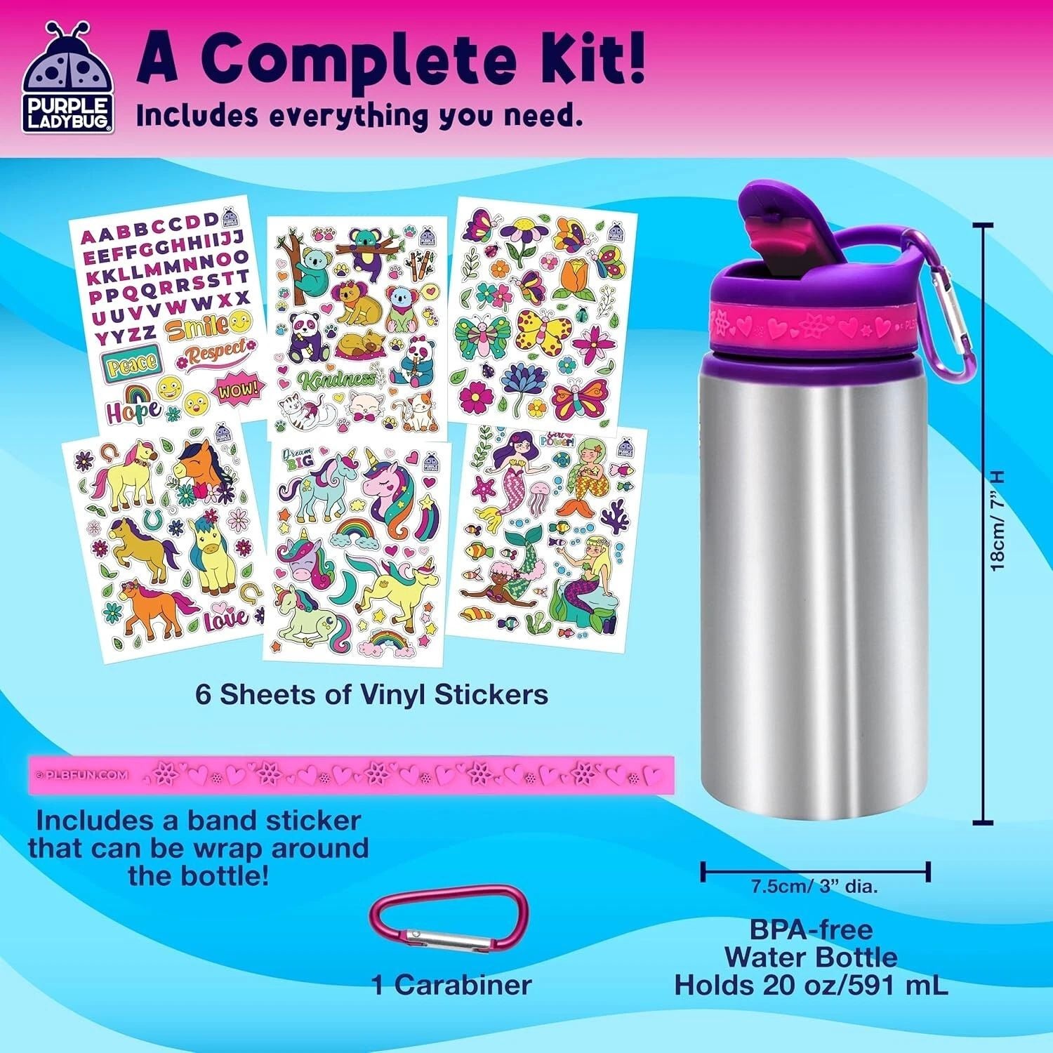 Purple Ladybug Decorate Your Own Water Bottle Craft Kit for Girls
