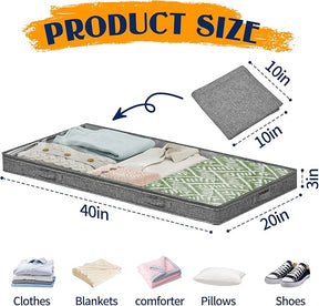 4pk Low Profile Under Bed Storage Bins – Foldable with Clear Lid