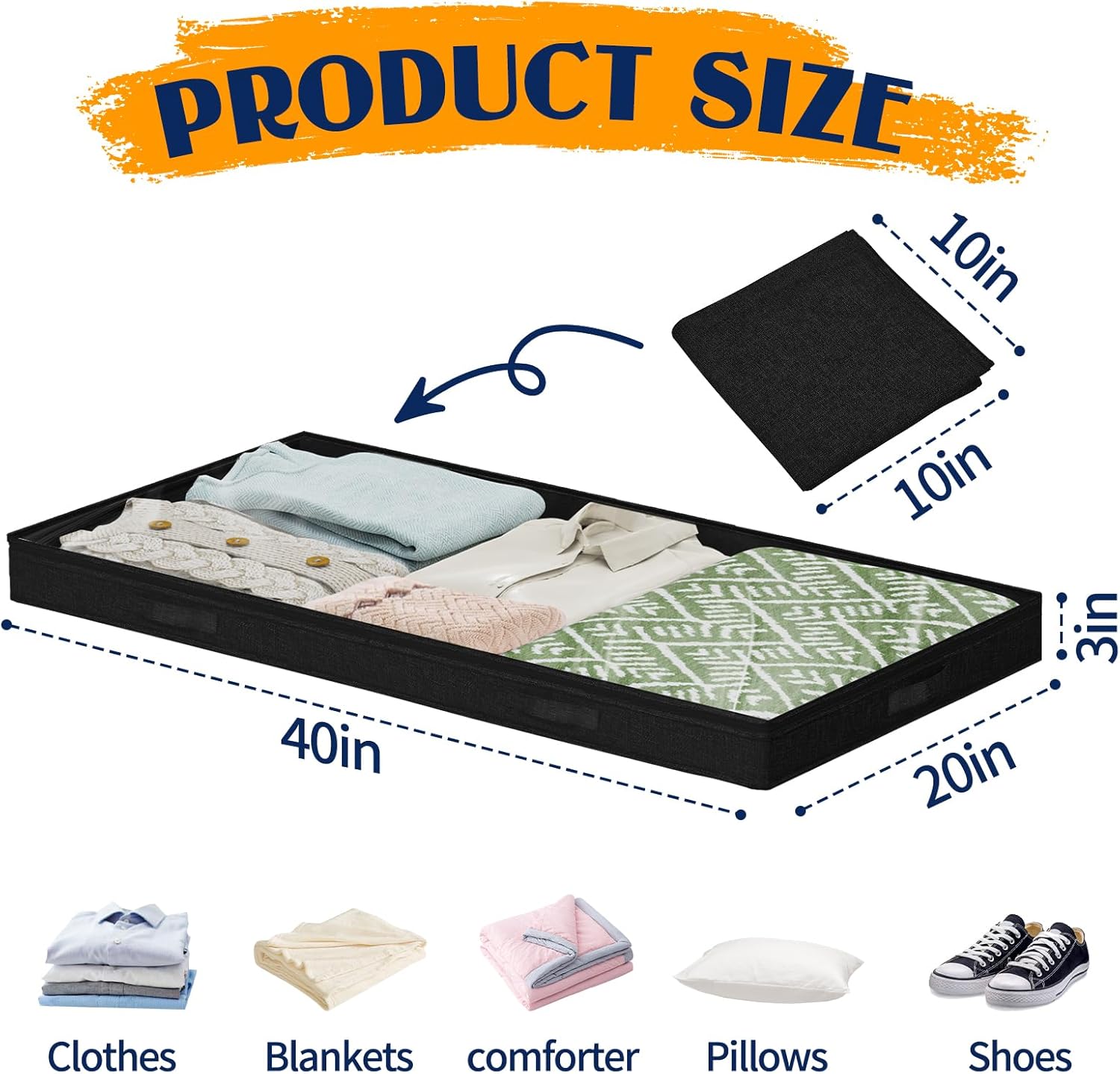 4pk Low Profile Under Bed Storage Bins – Foldable with Clear Lid