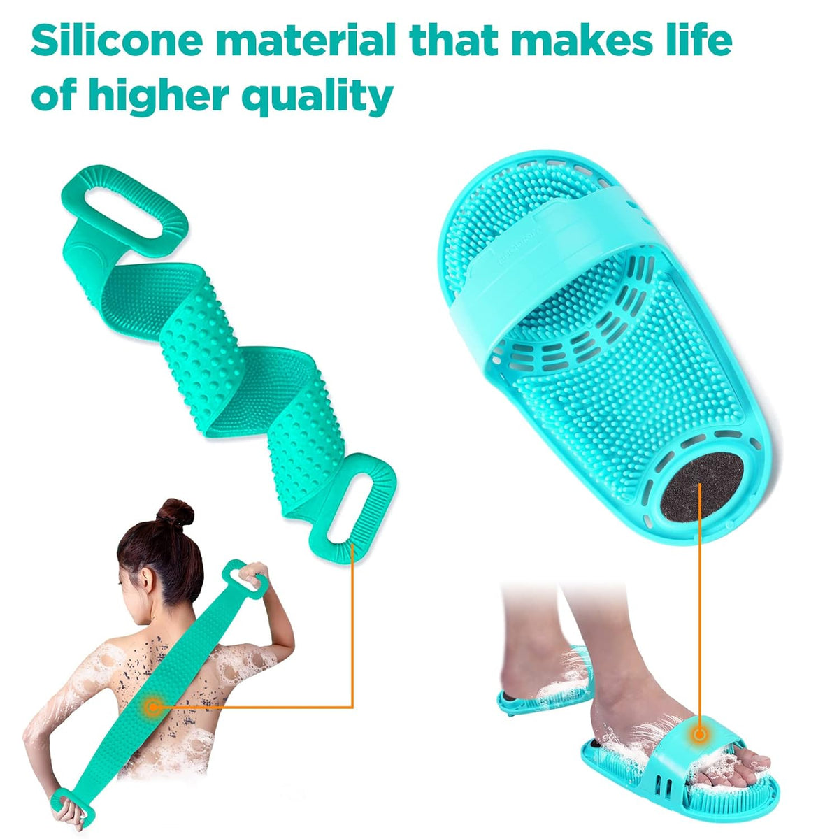 Silicone Shower Foot Scrubber & Body Brush Set – Exfoliating Bath Cleaning Kit