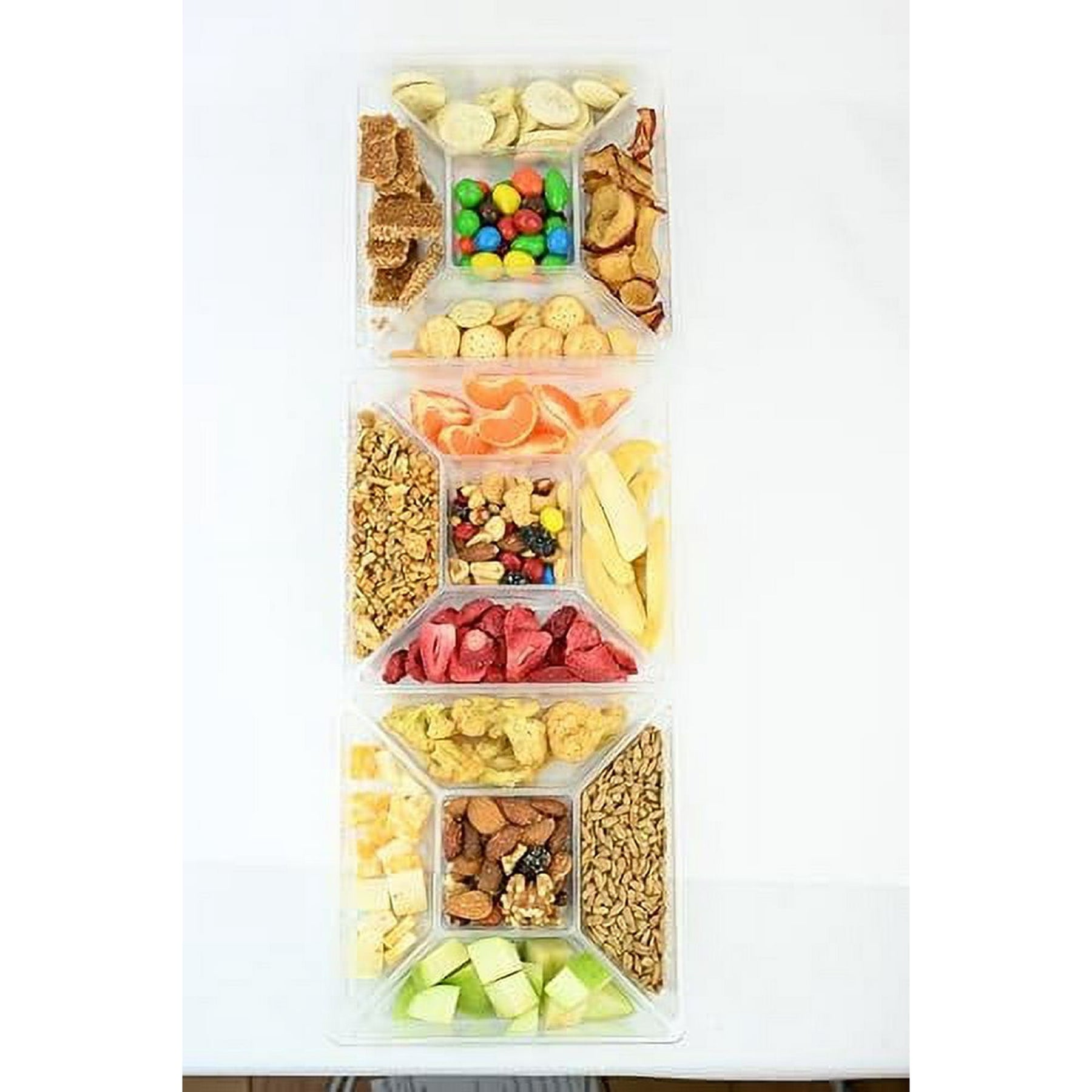 3pk Disposable Clear Snack Tray Containers with Lid – 5-Compartment Food Organizer