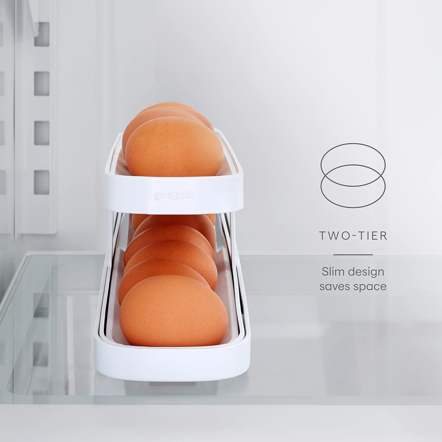 YouCopia RollDown™ Egg Dispenser – Space-Saving Rolling Egg Organizer for Refrigerator