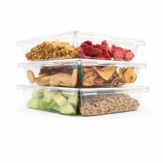 3pk Disposable Clear Snack Tray Containers with Lid – 5-Compartment Food Organizer