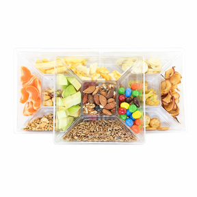 3pk Disposable Clear Snack Tray Containers with Lid – 5-Compartment Food Organizer