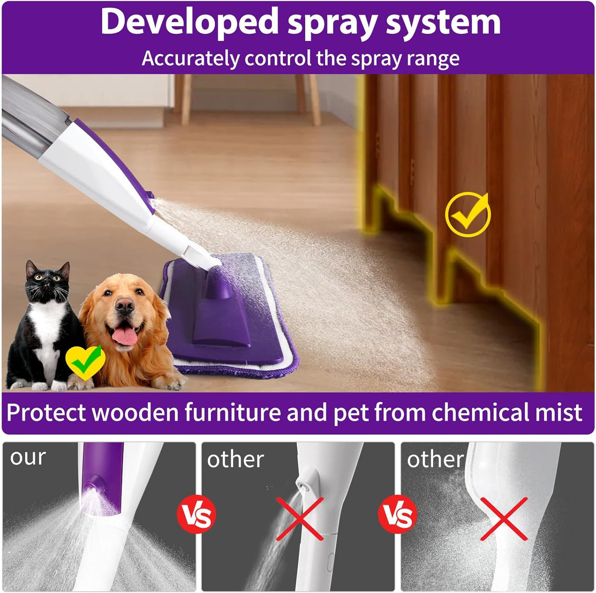 Floor Cleaning Spray Mop with 14oz Refillable Bottle & Microfiber Pads