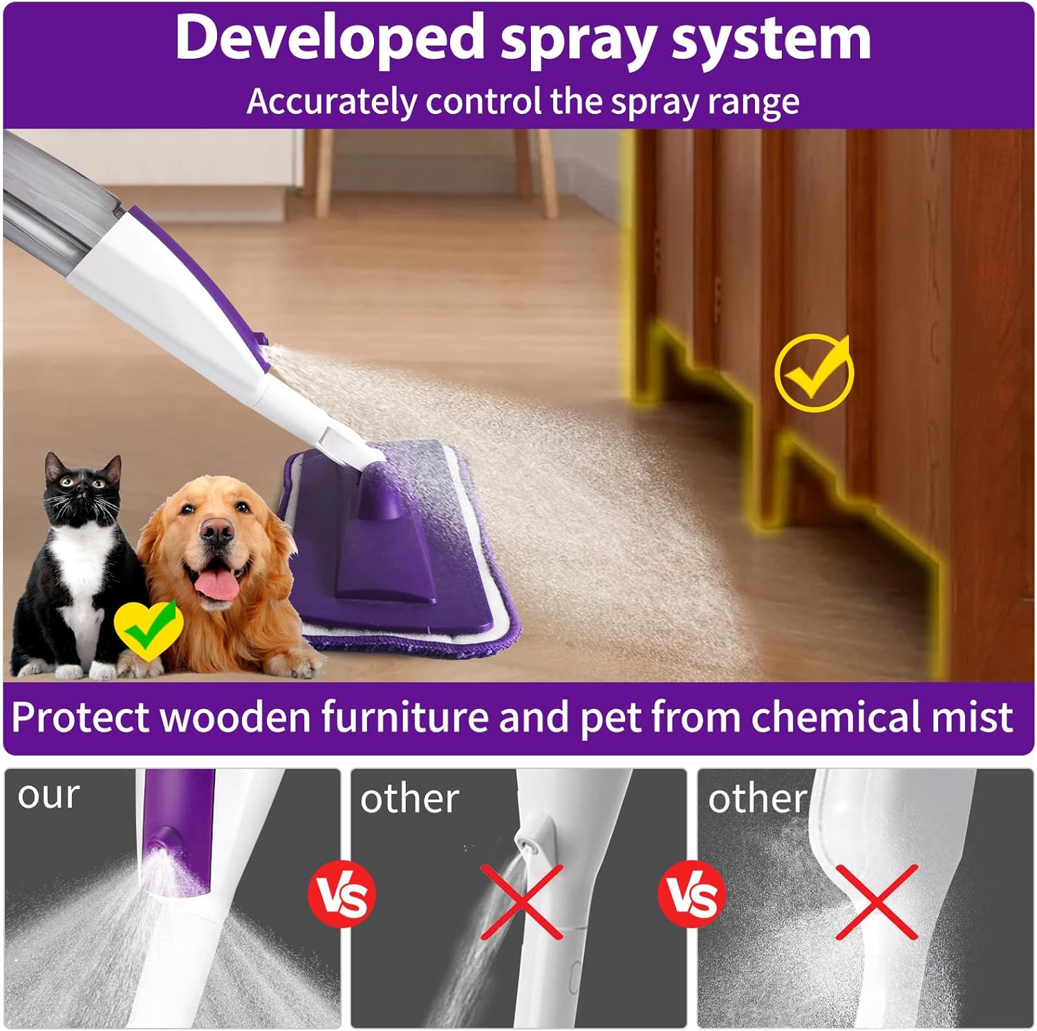 Floor Cleaning Spray Mop with 14oz Refillable Bottle & Microfiber Pads