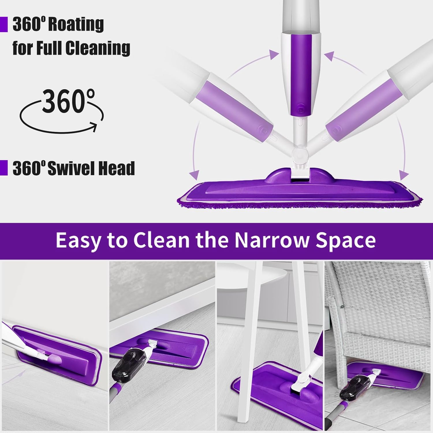 Floor Cleaning Spray Mop with 14oz Refillable Bottle & Microfiber Pads