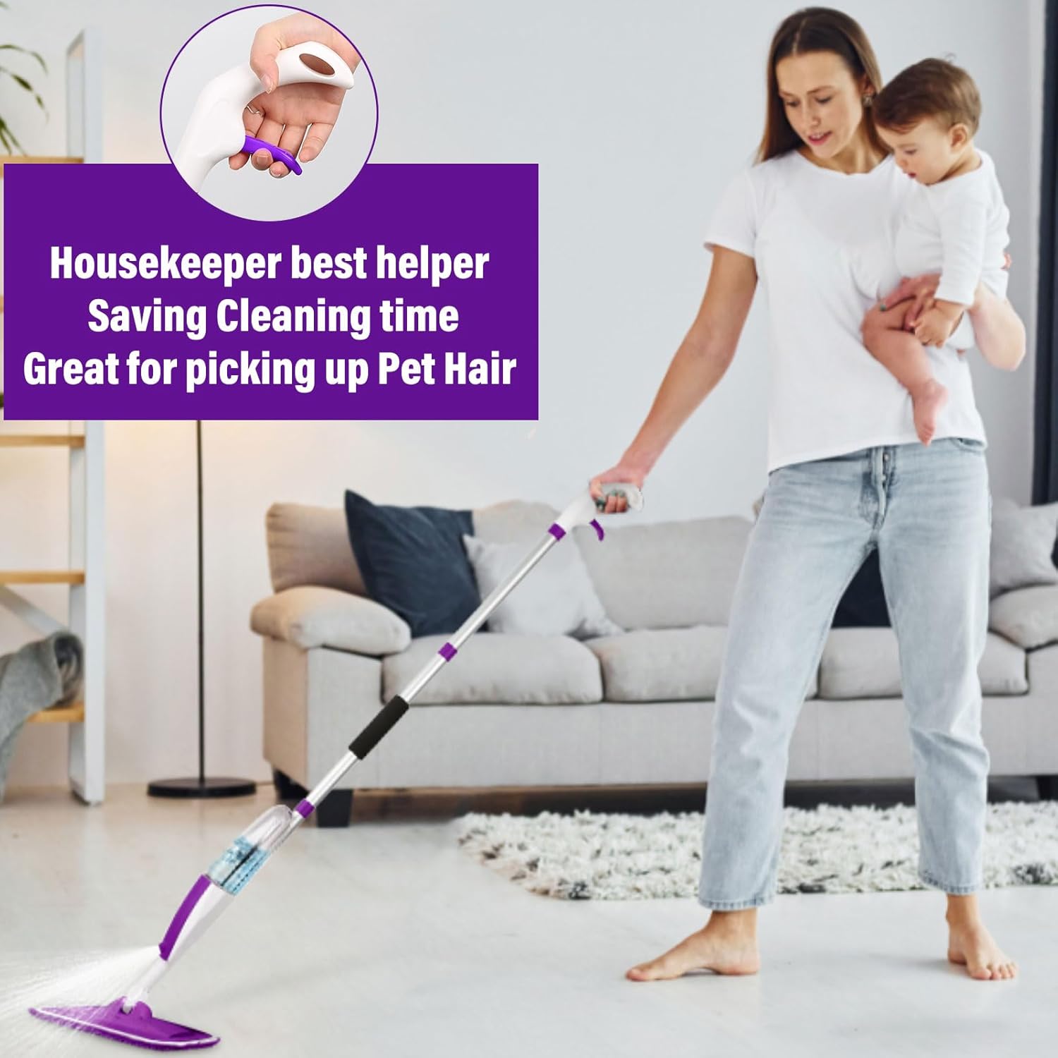 Floor Cleaning Spray Mop with 14oz Refillable Bottle & Microfiber Pads