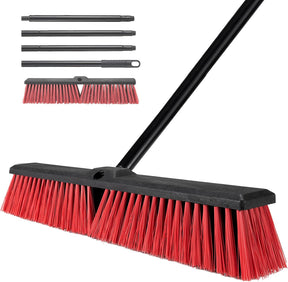 18″ Heavy Duty Outdoor Push Broom with 63″ Long Handle – Stiff Bristle Cleaning Brush