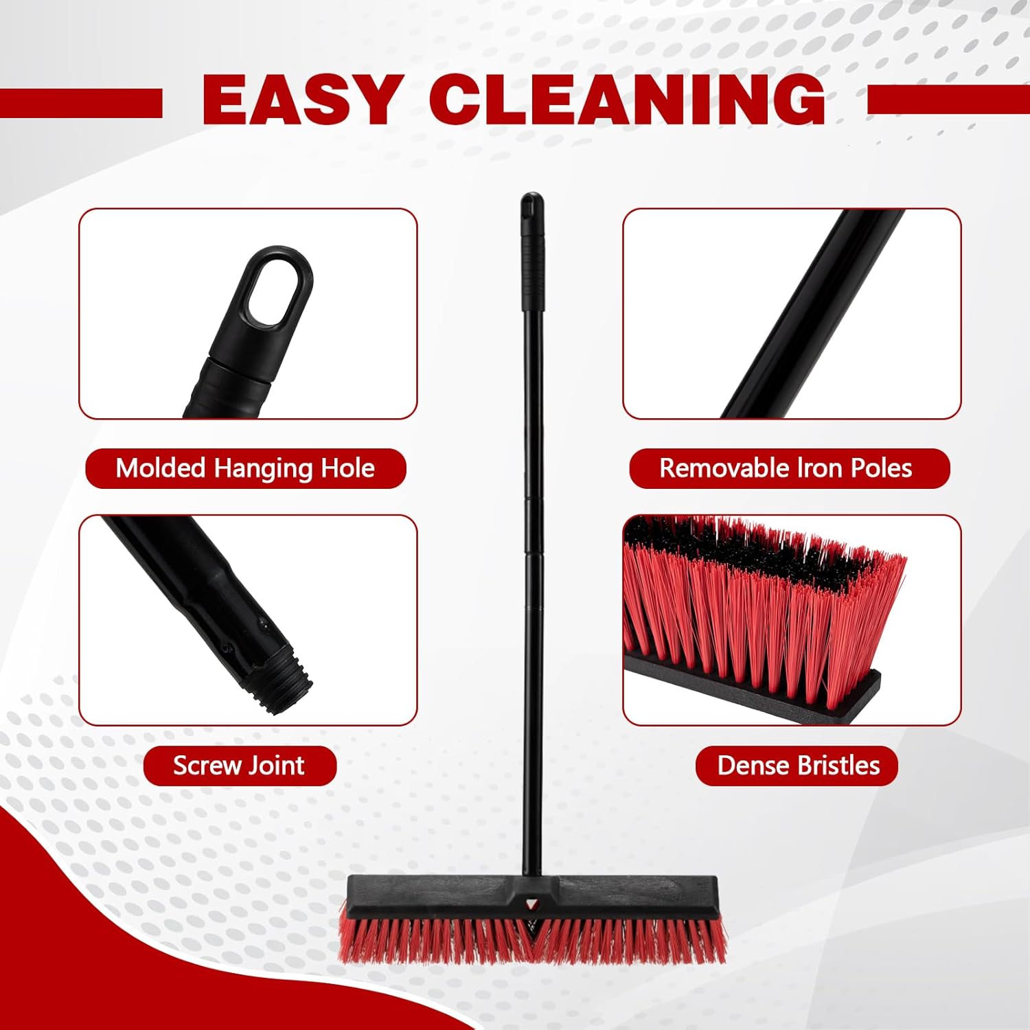 18″ Heavy Duty Outdoor Push Broom with 63″ Long Handle – Stiff Bristle Cleaning Brush
