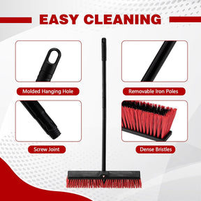 18″ Heavy Duty Outdoor Push Broom with 63″ Long Handle – Stiff Bristle Cleaning Brush
