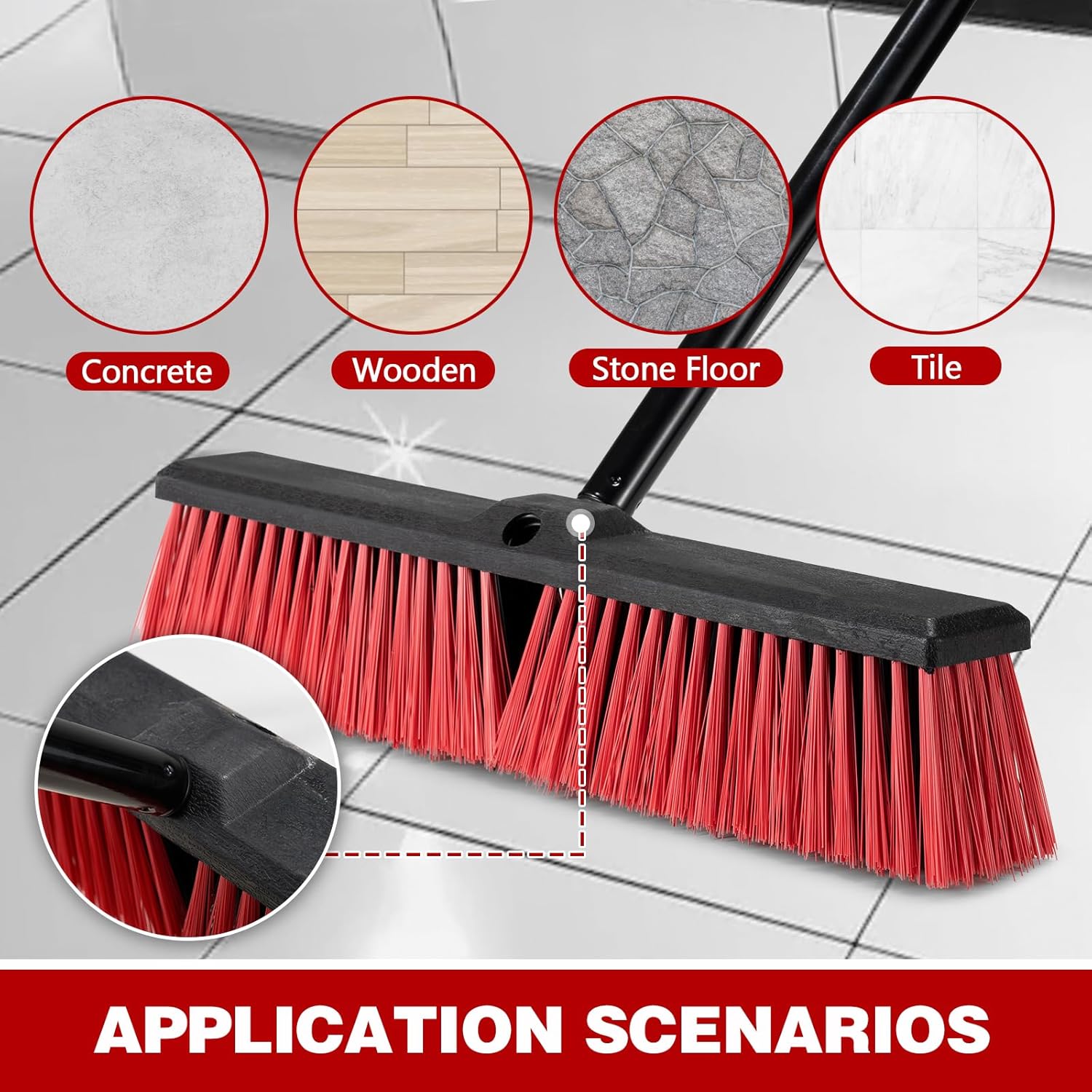 18″ Heavy Duty Outdoor Push Broom with 63″ Long Handle – Stiff Bristle Cleaning Brush