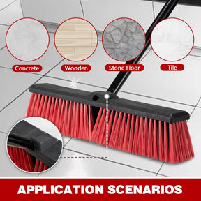 18″ Heavy Duty Outdoor Push Broom with 63″ Long Handle – Stiff Bristle Cleaning Brush