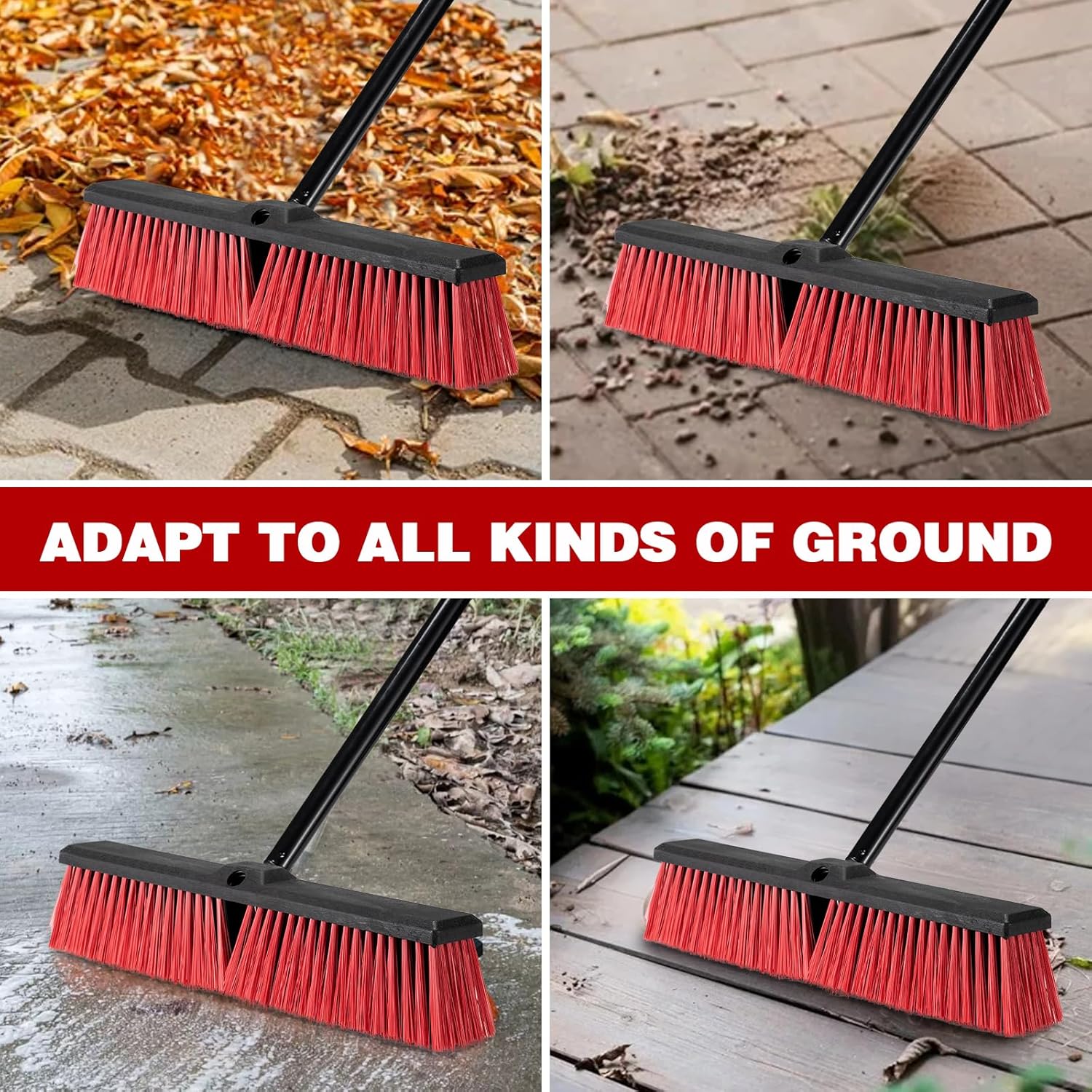 18″ Heavy Duty Outdoor Push Broom with 63″ Long Handle – Stiff Bristle Cleaning Brush