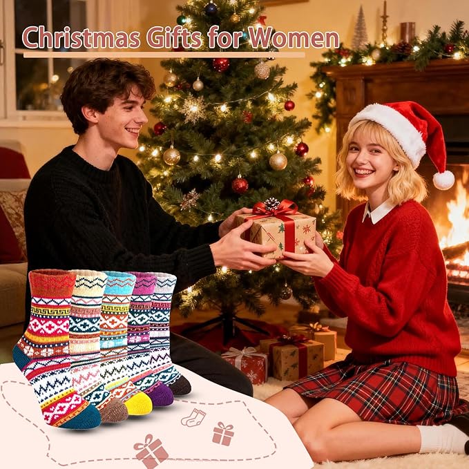 5pk Women’s Nordic Wool Knit Socks – Cozy Winter Boot Socks Size 5-9