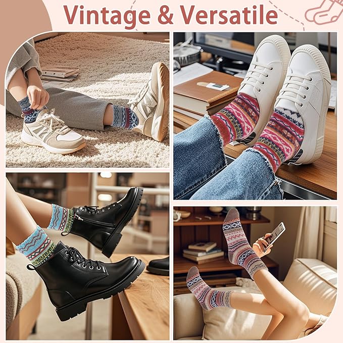 5pk Women’s Nordic Wool Knit Socks – Cozy Winter Boot Socks Size 5-9