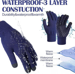 3pk Waterproof Winter Touchscreen Gloves for Men – Thermal Knit Cold Weather Gloves