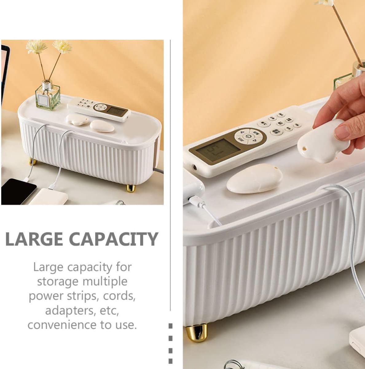 Tidy Cable Management Box Organizer with Gold Legs – Power Strip & Cord Storage Box