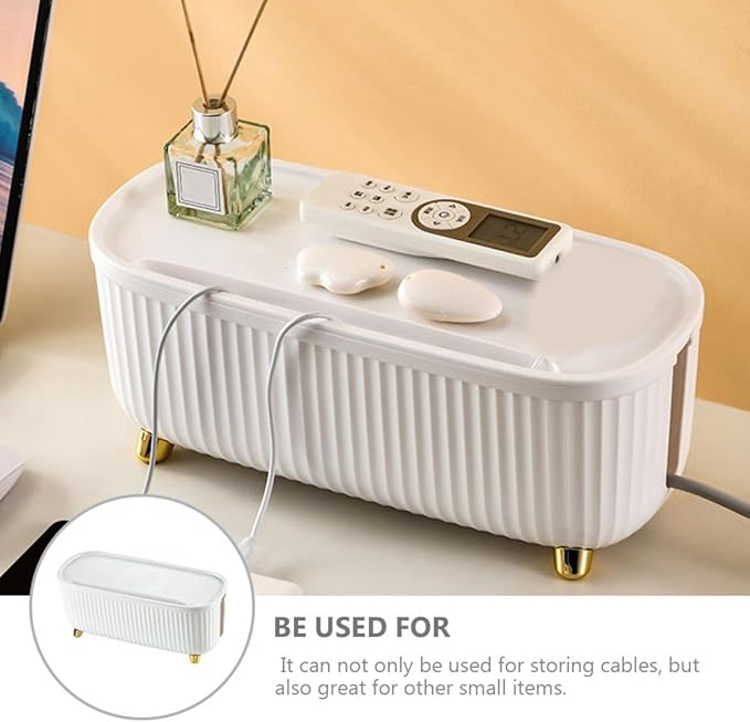 Tidy Cable Management Box Organizer with Gold Legs – Power Strip & Cord Storage Box