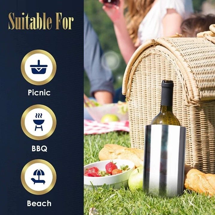 Luxmiere Insulated Stainless Steel Wine Chiller with Crystal Wine Stopper