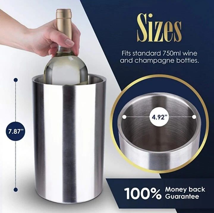 Luxmiere Insulated Stainless Steel Wine Chiller with Crystal Wine Stopper