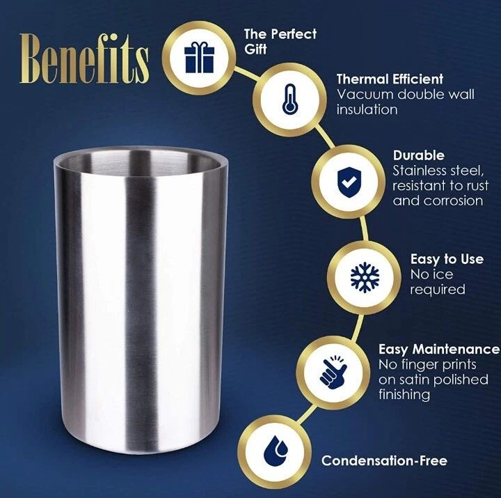 Luxmiere Insulated Stainless Steel Wine Chiller with Crystal Wine Stopper